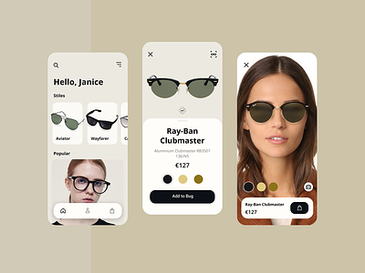 AR - Glass Store 3d app app concept augmented reality design ecommerce figma flat glasses interface minimal online store store ui ux virtual reality