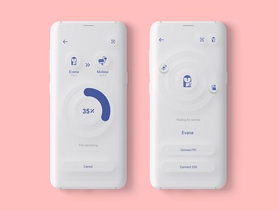 UI of a File Sharing app ( Neumorphism effect) animation app application clean design interaction minimal mobile motion neumorphism sharing ui ui design uiux ux