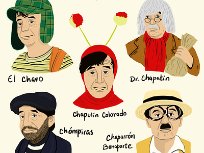 Mexican comedian Chespirito's characters - Personal project artist card design character design concept design digital illustration dribbble editorial illustration flat design graphic design illustration portrait illustration
