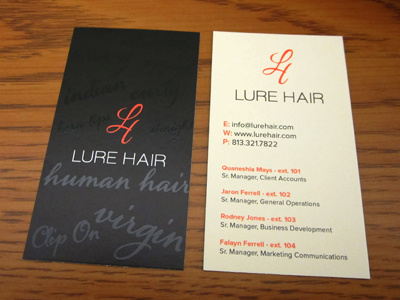 Lure Hair Spot UV finish appealing attractive beauty brand identity business card card charm effendy extension extensions feminine glamour hair hairs human identity indian lh logo lure luxurious luxury mark minimal monogram printed salons visiting card women