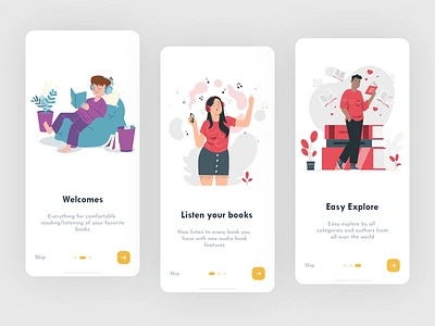 Onboarding Smart Audiobook App app audio audio player audiobook book design flat illustration learning listen minimal mobile onboarding onboarding illustration onboarding screen onboarding ui reading book sound ui ux