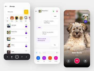 Pet Adoption Store App adobe illustrator adobe xd adopt attachment chat chat app communication app flat flat ui illustraion messanger messanging minimal pet adoption petals pets petshop profile trends video call