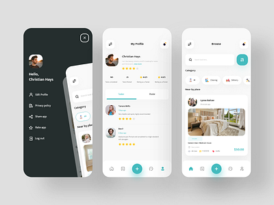 Home Services App app bottom clean home ios menu menu bar minimal navigation menu profiles redesign review service app services sidebar sidemenu ui uiux