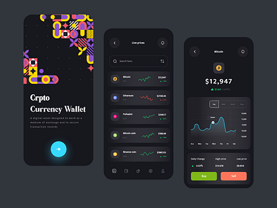 cryptocurrency wallet app banking dashboard chart clean concept creative crypto currency crypto wallet dark dark ui investment ios minimal onboard onboarding onboarding illustration onboarding screen onboarding ui trendy