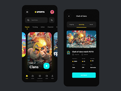 Gaming App app design dark ui esports game design game ui gamer gaming ios minimal mobile mobile design modern simple sketch twitch ui ui design uidesign uiux ux