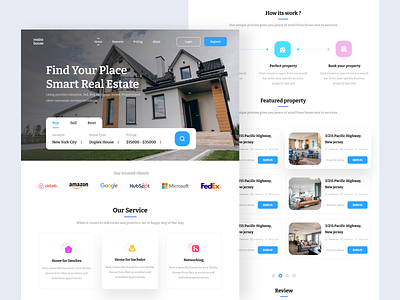Real Estate Home Page Design apartment banking blue crypto currency cryptocurrency dark finance fintech home page landing page minimal property real estate realestate rent responsive ui uiux ux websites