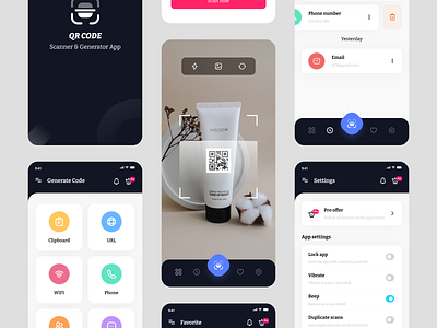 QR Code Scanner & Generator App app design crypto currency cryptocurrency dark ui finance game design ios minimal mobile mobile app design mobile design modern qr code simple ui ui design uidesign uiuxdesign ux wallet