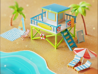 Summer Vacation 😎 3d 3ds max after effects art beach concept illustration isometric lowpoly photoshop summer vacation vray