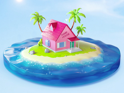 Dragon ball z Kame House 3dsmax anime digital art dragon ball illustration isometric lowpoly vacation vray