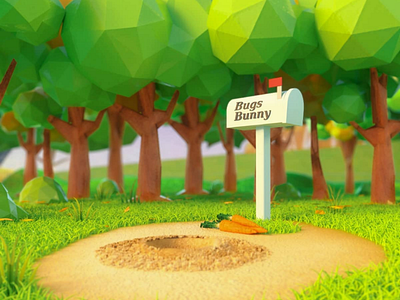 Bugs bunny Home 🏡 3dsmax blender cartoons concept conceptual forest illustration isometric looney toon lowpoly lowpolyart render toon trees vray