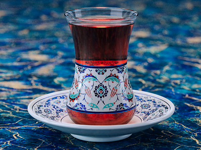 Turkish tea 3d render 3d blender blue cgi floral tea turkey