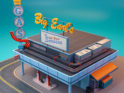Overwatch Route 66 3d blender game gas illustration isometric lowpoly