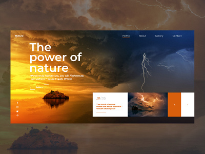 The power of nature - Website concept clouds dark blue golden icland landscape lightning modern nature orange power ui ux webdesign website