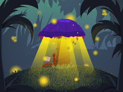 Fabulous forest story ai ant forest illustration mushroom night vector