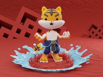 Chinese New Year 2022 3d 3d art 3d character 3d illustration 3d modeling animal blender cat celebration chinese chinese new year illustration imlek tiger year of the tiger