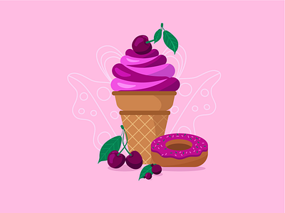 Ice-cream cherries donuts food ice cream icecream illustration tasty