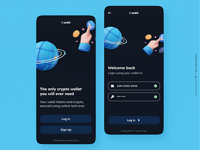 NFT/Web3 Crypto Wallet App Login UI | Metaverse app ui crypto wallet futuristic login screen metaverse nft wallet onboarding ui user interface design wallet ui