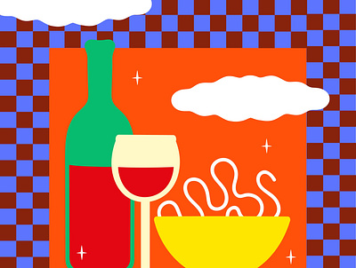 Still Life - My Evenings colour colourful design editorial fashionillustration food food and drink foodie foodillustration fun illustration illustrator pasta stilllife vector wine