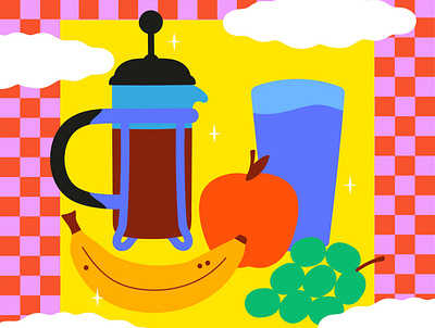 Still Life - My Mornings bold bright coffee colour colourful design editorial fashionillustration food food and drink foodie foodillustration fun illustration illustrator pattern positive stilllife vector