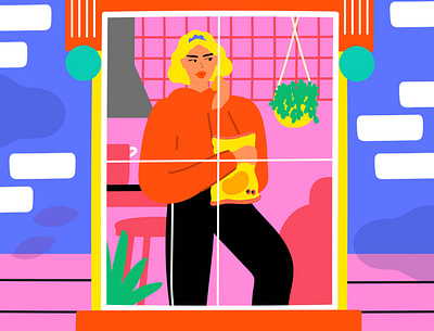 Isolation bold bright buildings characterdesign colour colourful design editorial fashionillustration female illustration illustrator isolaton positive quarantine stayhome vector