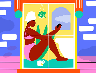 Isolation bold bright building characterdesign chill colour colourful design editorial fashionillustration female illustration illustrator isolation mentalhealth positive quarantine relax stayhome vector