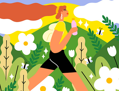 TheOutdoors Pt. II bold bright characterdesign colour colourful colourfull design editorial exercise fashionillustration female illustration illustrator nature outdoors plant illustration positive spring vector walking