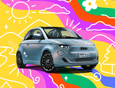 Fiat Campaign; Mock Up advertising advertising campaign branding campaign car colourful design electric car fashionillustration fiat 500 illustration illustrator outdoors product design sustainability vector