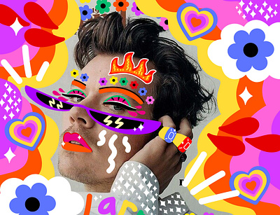 Harry Styles advertising colourful doodles editorial fashion illustration fun harry styles illustration illustration art illustrator magazine cover photography