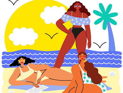 Girls in the Sun beach fashion illustration fun illustration illustration art illustration design illustrator people illustration summer vector art