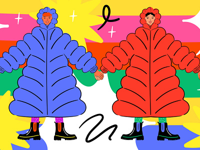 Puffers in a Line character design colourful fashion illustration illustration illustration art illustrator vector art winter