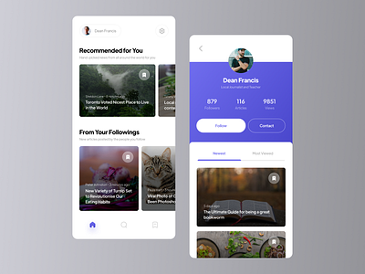 Blog Application UI app app design blog blog app gradient minimal news profile purple ui uidesign