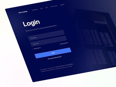 Listing Website Login Page dark echo echo design echodesign glassy listing login profile register ui uidesign web web design webdesign