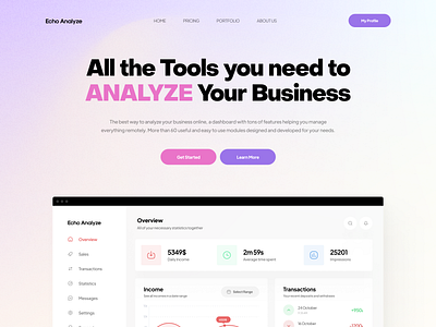 Analyze Dashboard's Landing Page Web Design