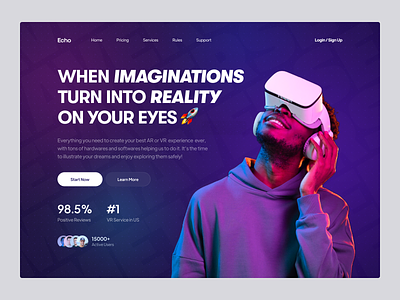 VR Service Website Design ar augmented reality echo echo design echodesign hero section meta metaverse oculus ui uidesign virtual reality vr webdesign website design