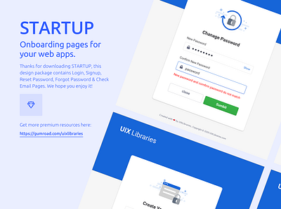 STARTUP - On-boarding Pages for Your Web Apps change password confirm email page create account forgot password forgot password ui free download freebies login account onboarding illustration onboarding screens onboarding ui reset password sign in page signup signup page