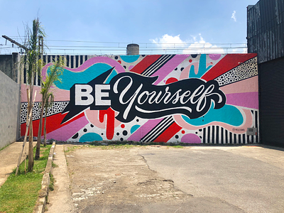 Be Yourself bright colorful handpainted illustration lettering muralart muralist murals pattern type typography