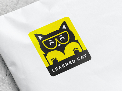 learned cat logo black cat branding breaking bad cat cat litter chemistry glasses graphic design label logo paws scientist
