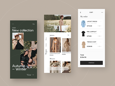 E-commerce Screens Design branding cart clothes e commerce elegant fashion fashion brand luxury onboarding ui