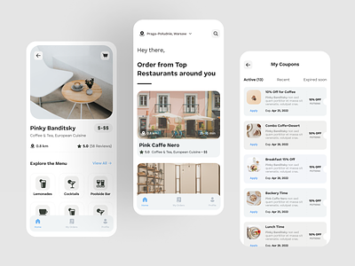 Food Delivery App | Restaurant Page | Loyalty Program cafe category coupon cuisine delivery design discount expired food loyalty mobile app ordering restaurant rewarding tabs take away ui ux