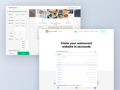 Sites - an automated website builder for restaurants landing page restaurants ui ux website builder website editor