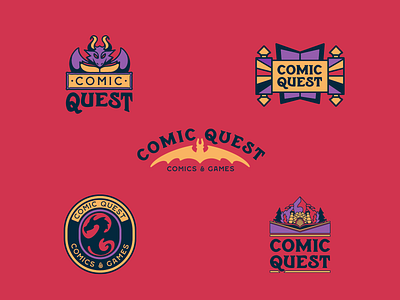 Comic Quest Branding branding comic book shop comic books design flat illustration logo small business typography