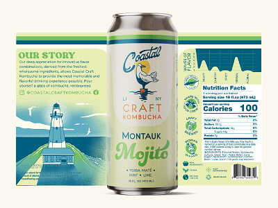 Coastal Craft Kombucha - Montauk Mojito branding illustration kombucha package design