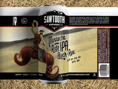 Sawtooth Brewery: Mustache Ride Black Rye IPA - Concept Can branding craft beer design illustration logo mock up mustache package design