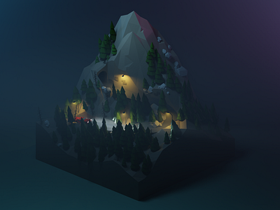 Mountain drive 3D scene 3d blender dark design lighting lowpoly mountain