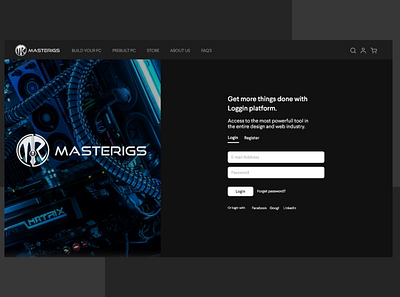 Masterigs - Web design Login page dark development simple techno uiux webapp website design