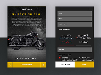 Motorcycle Booking Page automobile bike black blackandwhite classic matte minimal motorcycle royalenfield ui ux vintage