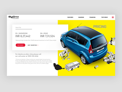 Mahindra Electric Car Price Page automobile car ecofriendly electric illustration lineart minimal price ui ux yellow