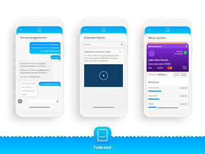 Tudo azul - organizador financeiro bank bank card blue state brasil chatbot design digital flat happy illustrator logo money organize simulation smile ui ux wallet