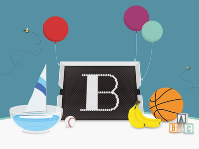 Alphabet Lite Brite - B alphabet balloon banana baseball basketball bee blocks boat bowl illustration lite brite vector