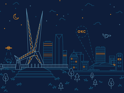 OKC Skydance Bridge clevyr design graphic illustration okc oklahoma city skyline spotlight tee texture tshirt ufo